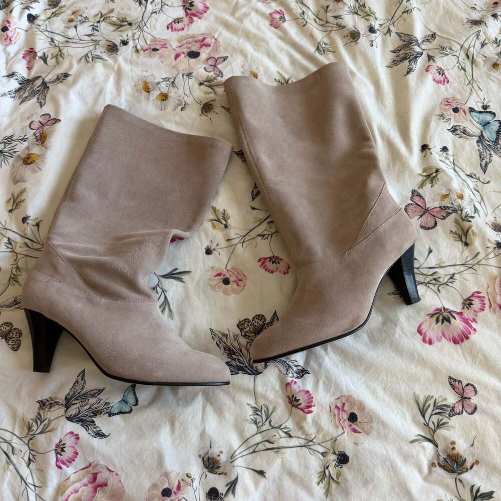 Kelsi Dagger Brooklyn Suede Slouch Ankle Boots Beige Size 8.5